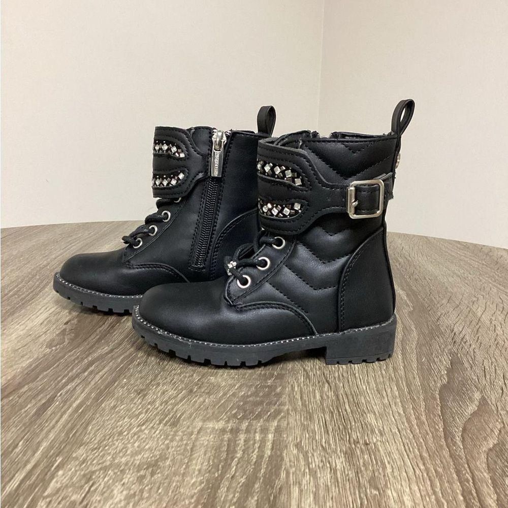 Kids Stylish‎ Black Combat Boots with Studded Details and Side Zipper